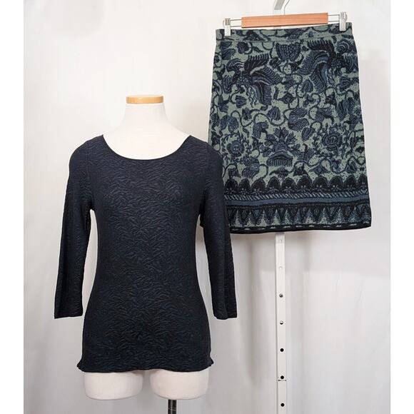 Peruvian Connection Blue Pima Cotton Knit Set Sweater Skirt Misses Size S - Picture 1 of 14